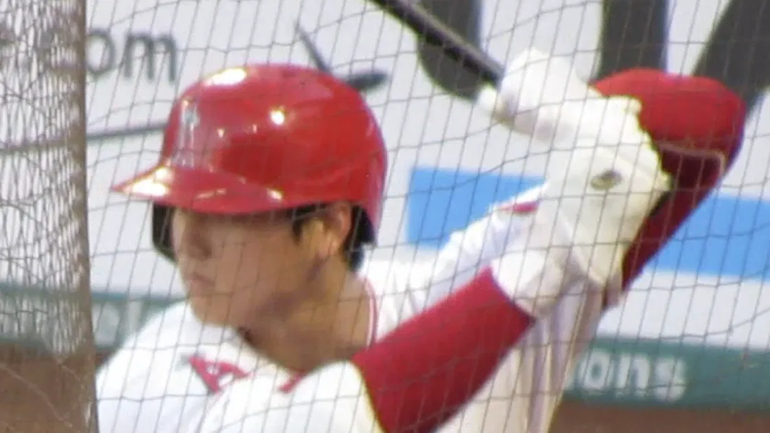 Shohei Ohtani batting during a baseball game